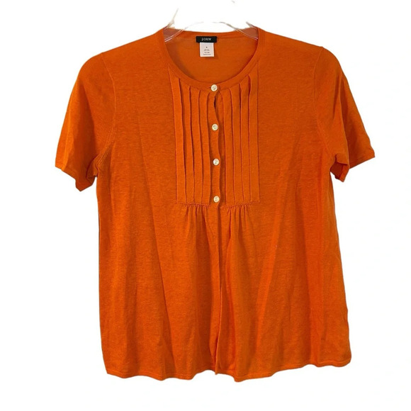 J.Crew Orange Silk Blend Short Sleeve Pleated Sweater - Picture 1 of 4